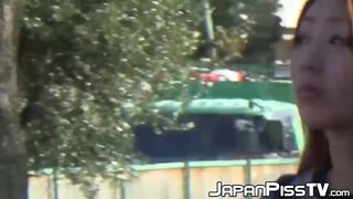 Horny perv records cute jap girls urinating in public