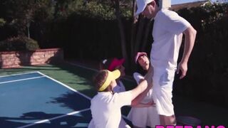 BFF BANG - Brunette tennis babes fed jizz POV after hardcore foursome