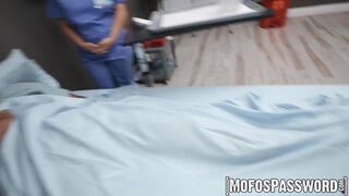 Chloe Copper bends over and fills her cunt with her colleagues cock