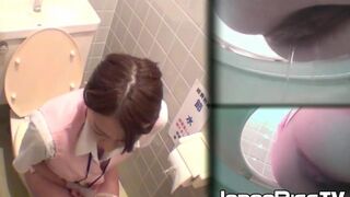 JAPAN PISS TV - Japanese women piss in a bathroom with an up close camera