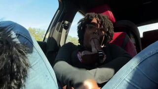 esha mae vs 2 dicks in the car (public car squirt)